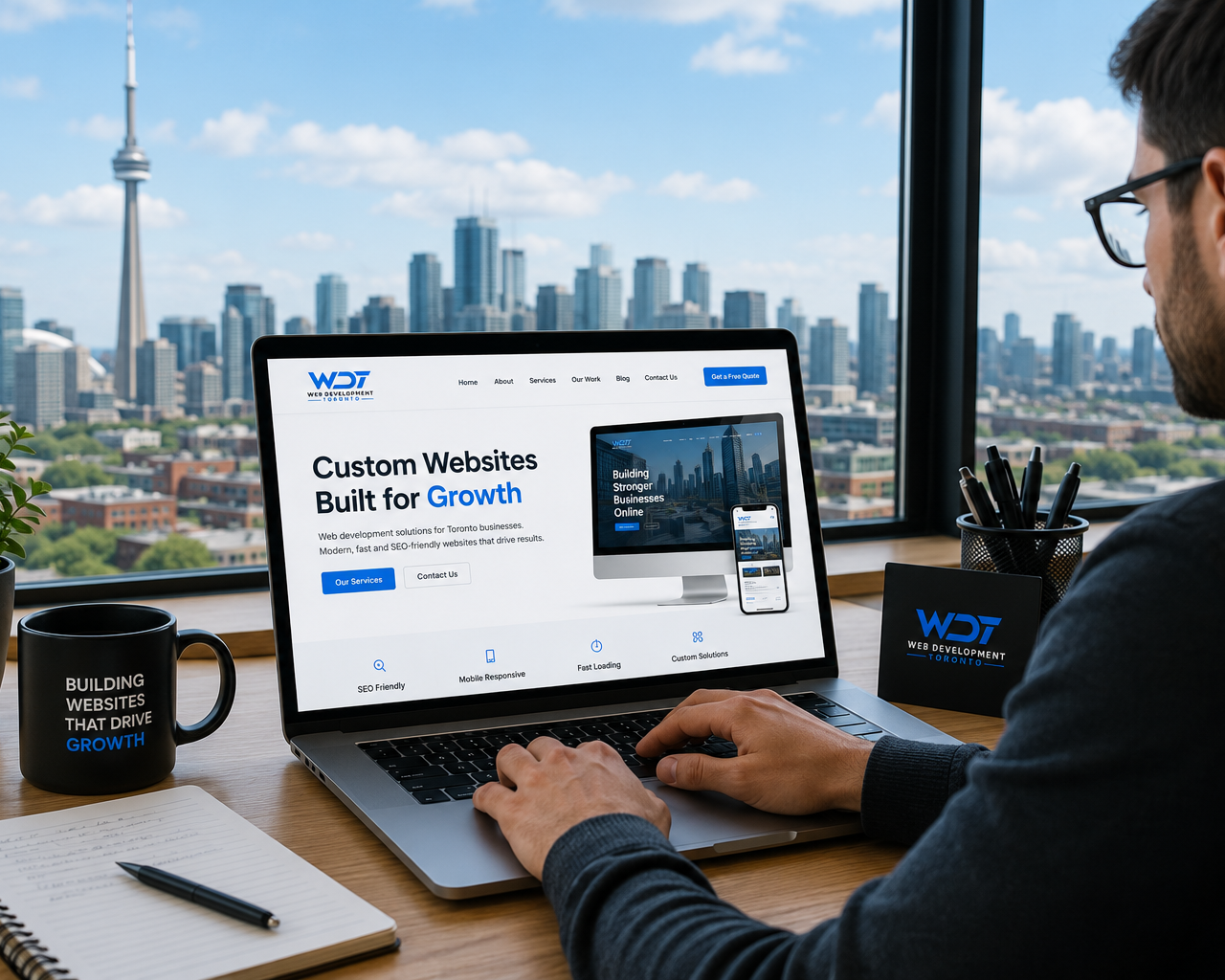 Business owner reviewing a modern website for a Toronto company