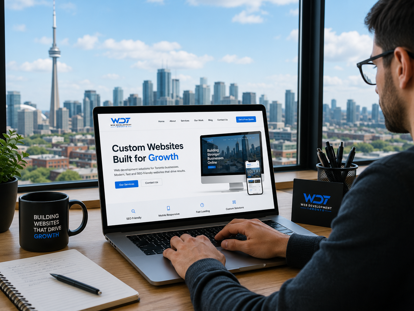 Business owner reviewing a modern website for a Toronto company