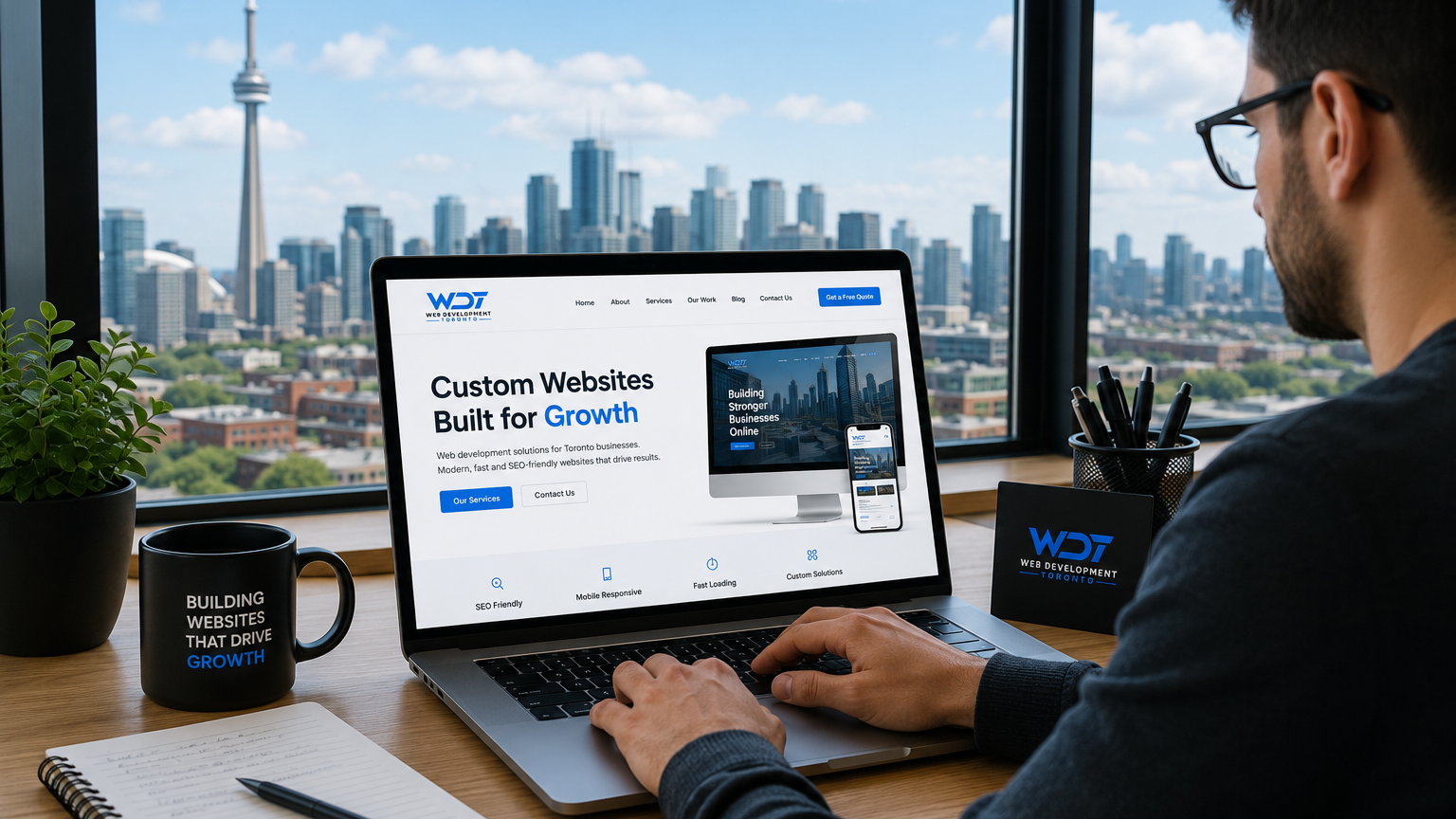 Business owner reviewing a modern website for a Toronto company