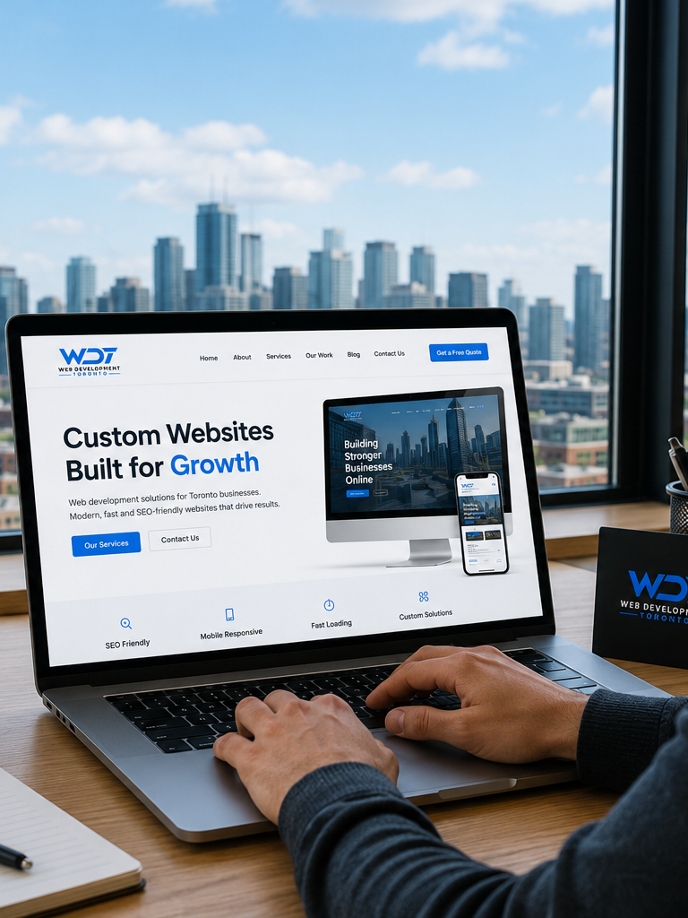 Business owner reviewing a modern website for a Toronto company