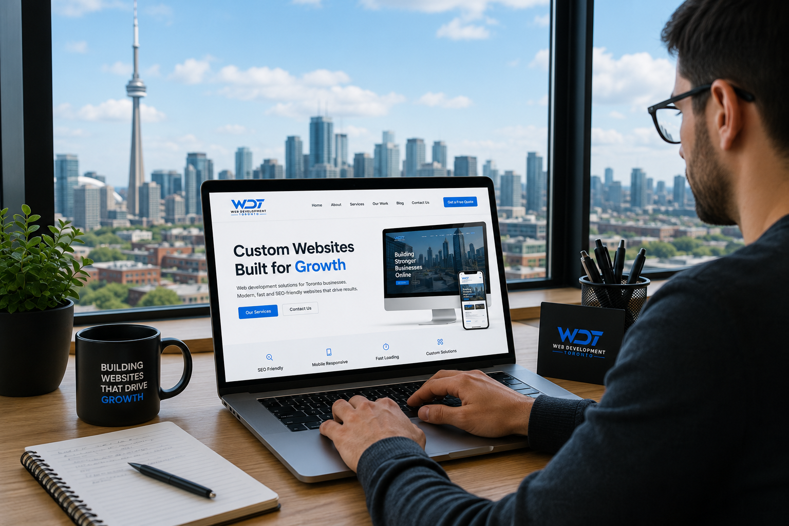 Business owner reviewing a modern website for a Toronto company